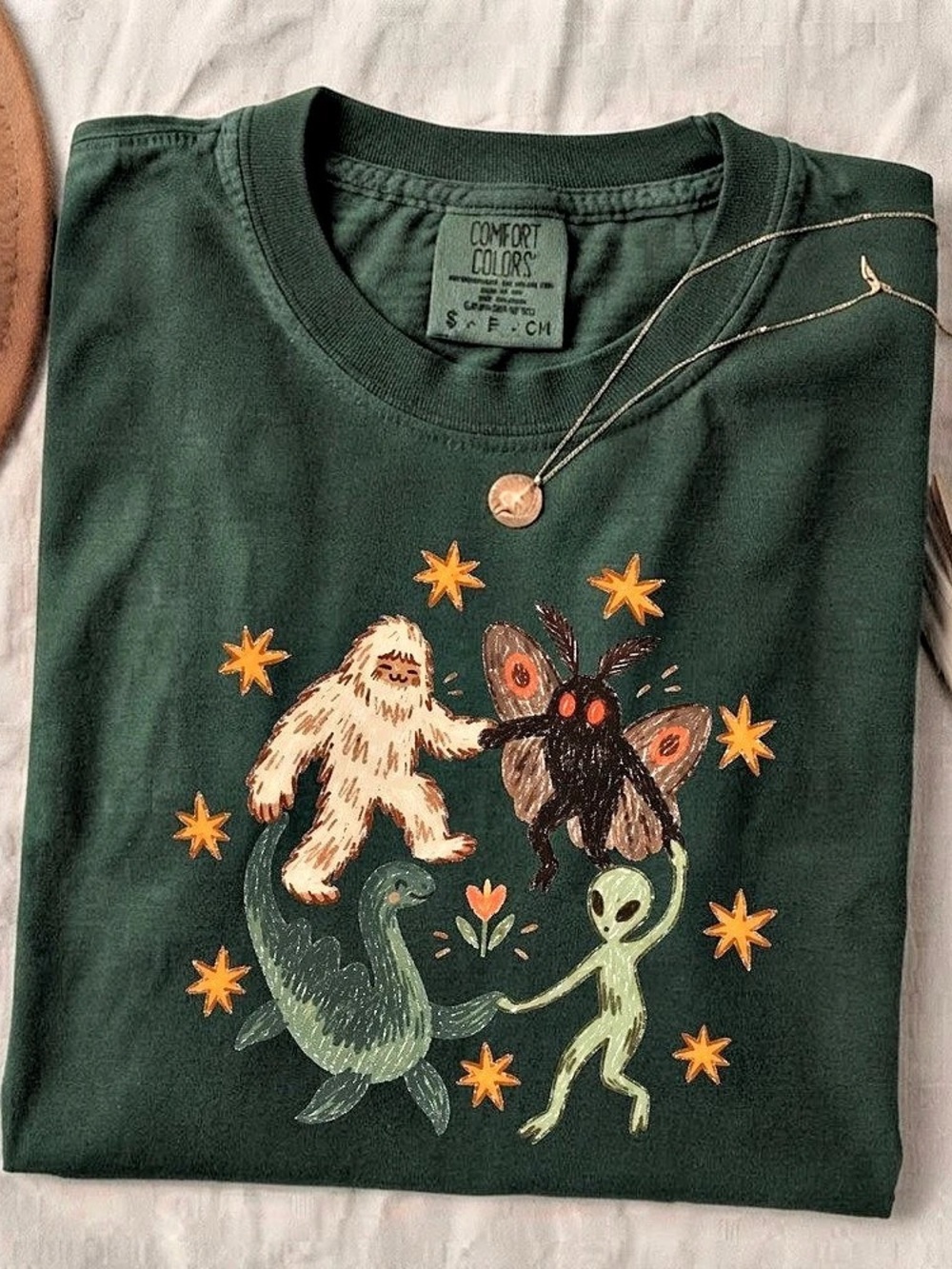 Cryptid Bigfoot Mothman Alien Dancing Stars Comfort Color T-Shirt